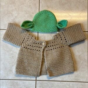 Handmade Crochet Baby Yoda Cardigan and Hat Set